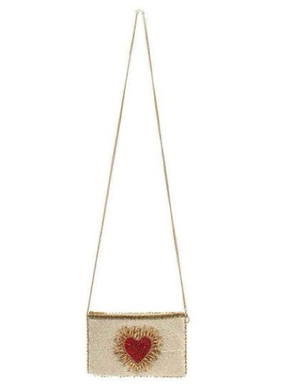 mary frances Gold Beaded Crossbody Bag with Red Heart